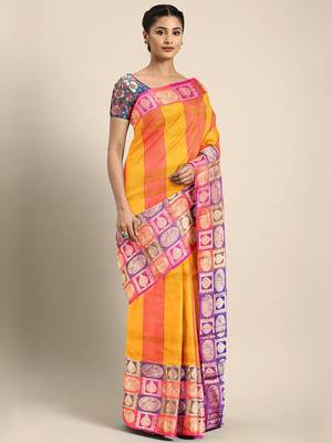 Multicolor woven pure silk saree with blouse 1