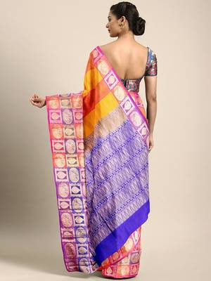 Multicolor woven pure silk saree with blouse 2