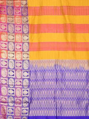 Multicolor woven pure silk saree with blouse 4