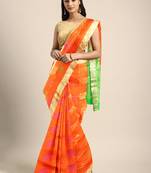 Orange hand woven kanchipuram silk saree with blouse