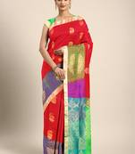 Red hand woven kanchipuram silk saree with blouse