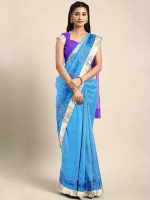 Blue hand woven kanchipuram silk saree with blouse 1