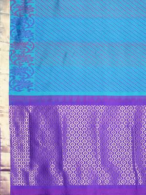 Blue hand woven kanchipuram silk saree with blouse 4