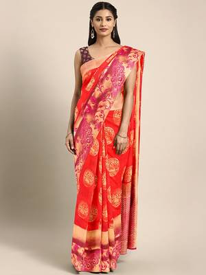 Red hand woven kanchipuram silk saree with blouse 1