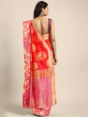 Red hand woven kanchipuram silk saree with blouse 2