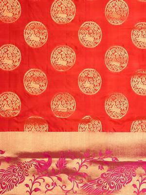 Red hand woven kanchipuram silk saree with blouse 3