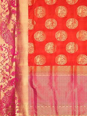Red hand woven kanchipuram silk saree with blouse 4