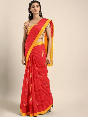 Red hand woven kanchipuram silk saree with blouse 1