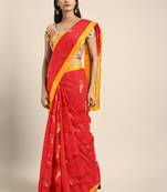 Red hand woven kanchipuram silk saree with blouse