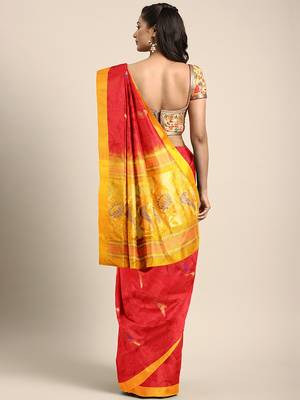 Red hand woven kanchipuram silk saree with blouse 2