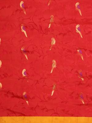 Red hand woven kanchipuram silk saree with blouse 3