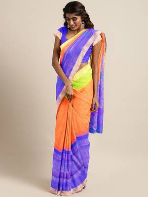 Orange hand woven kanchipuram silk saree with blouse 1