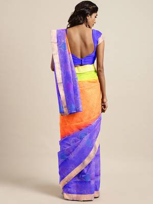 Orange hand woven kanchipuram silk saree with blouse 2