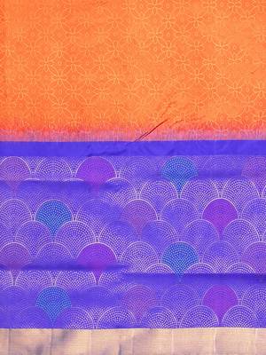 Orange hand woven kanchipuram silk saree with blouse 3