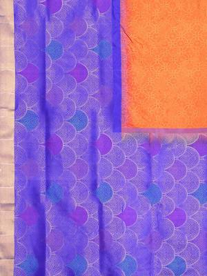 Orange hand woven kanchipuram silk saree with blouse 4
