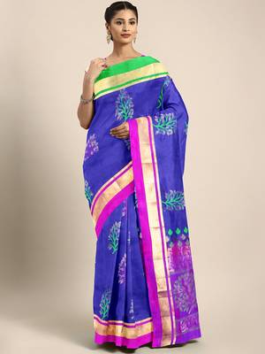 Blue hand woven kanchipuram silk saree with blouse 1