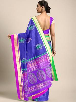 Blue hand woven kanchipuram silk saree with blouse 2