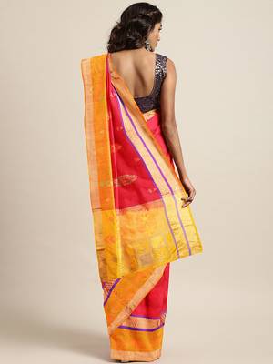 Red hand woven kanchipuram silk saree with blouse 2
