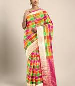 Multicolor hand woven kanchipuram silk saree with blouse