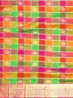 Multicolor hand woven kanchipuram silk saree with blouse 3