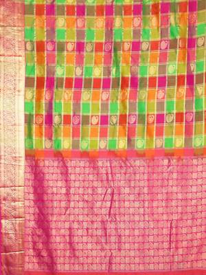 Multicolor hand woven kanchipuram silk saree with blouse 4
