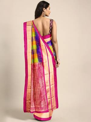 Multicolor hand woven kanchipuram silk saree with blouse 2