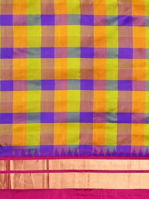 Multicolor hand woven kanchipuram silk saree with blouse 3