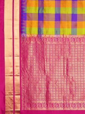 Multicolor hand woven kanchipuram silk saree with blouse 4