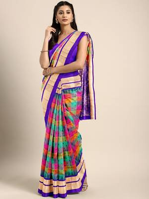 Multicolor hand woven kanchipuram silk saree with blouse 1