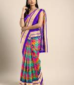 Multicolor hand woven kanchipuram silk saree with blouse