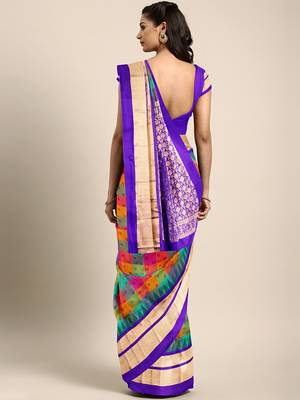 Multicolor hand woven kanchipuram silk saree with blouse 2