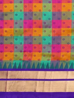 Multicolor hand woven kanchipuram silk saree with blouse 3