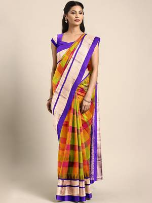 Multicolor hand woven kanchipuram silk saree with blouse 1