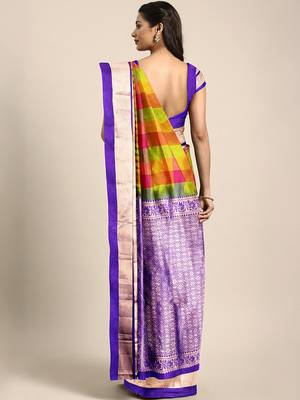 Multicolor hand woven kanchipuram silk saree with blouse 2