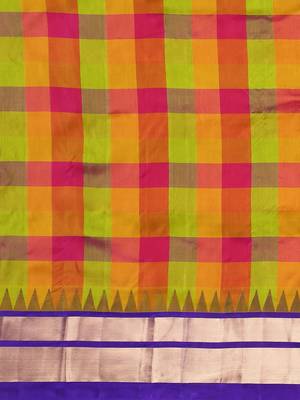 Multicolor hand woven kanchipuram silk saree with blouse 3