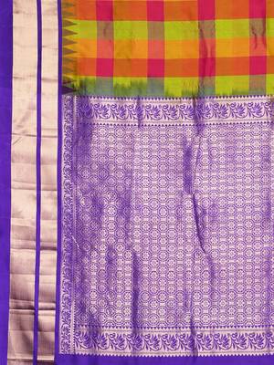 Multicolor hand woven kanchipuram silk saree with blouse 4