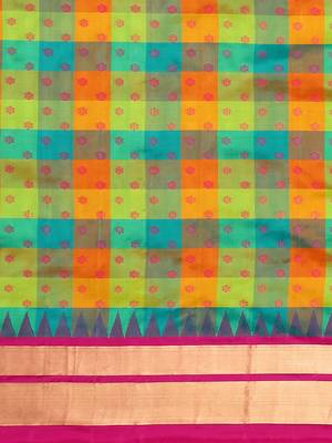 Multicolor hand woven kanchipuram silk saree with blouse 3