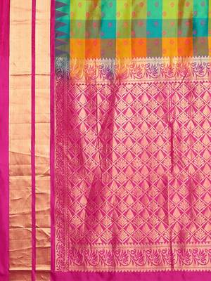 Multicolor hand woven kanchipuram silk saree with blouse 4