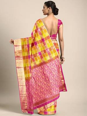 Multicolor hand woven kanchipuram silk saree with blouse 2