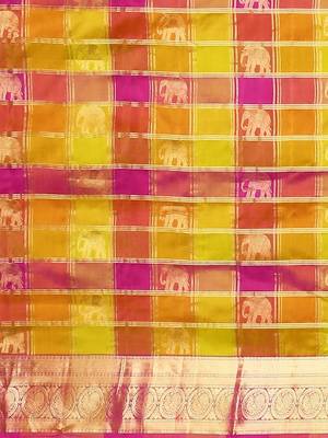 Multicolor hand woven kanchipuram silk saree with blouse 3
