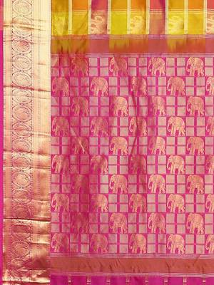 Multicolor hand woven kanchipuram silk saree with blouse 4