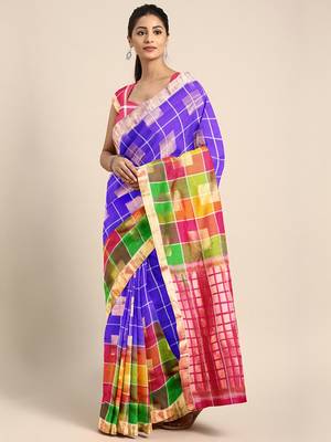 Blue hand woven kanchipuram silk saree with blouse 1