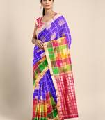 Blue hand woven kanchipuram silk saree with blouse