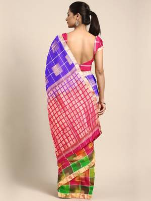 Blue hand woven kanchipuram silk saree with blouse 2