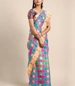 Multicolor hand woven kanchipuram silk saree with blouse