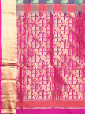Multicolor hand woven kanchipuram silk saree with blouse 4