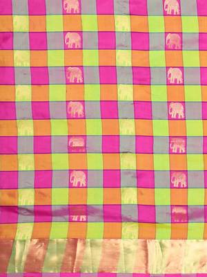 Multicolor hand woven kanchipuram silk saree with blouse 3