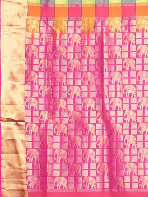 Multicolor hand woven kanchipuram silk saree with blouse 4
