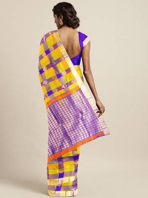 Multicolor hand woven kanchipuram silk saree with blouse 2