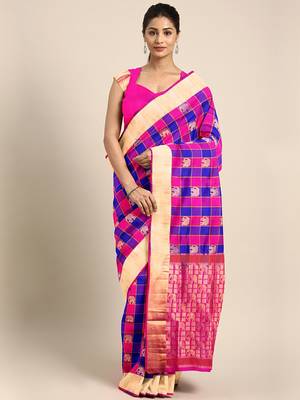 Multicolor hand woven kanchipuram silk saree with blouse 1